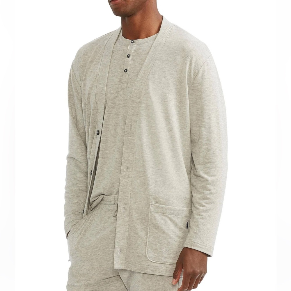 Polo Ralph Lauren Sleepwear Gray Cardigan Sweater Mens XL Quiet Luxury Pony Logo